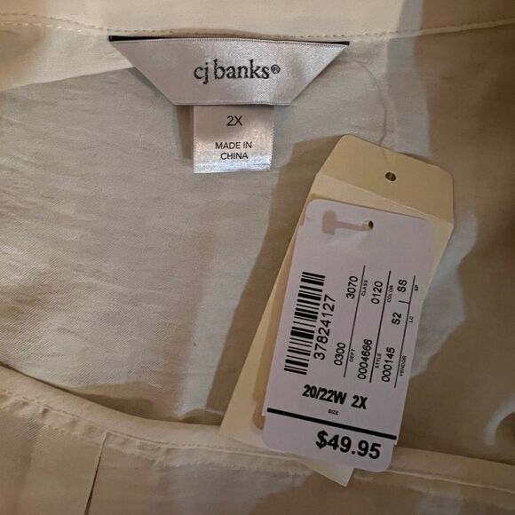 CJ Banks Ivory Textured Boho Blouse Top Shirt Plus Size 2X NWT - Picture 5 of 7